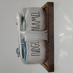 Rae Dunn Ice Cream Serving Set with Spoons Colored Lids and Wood Tray